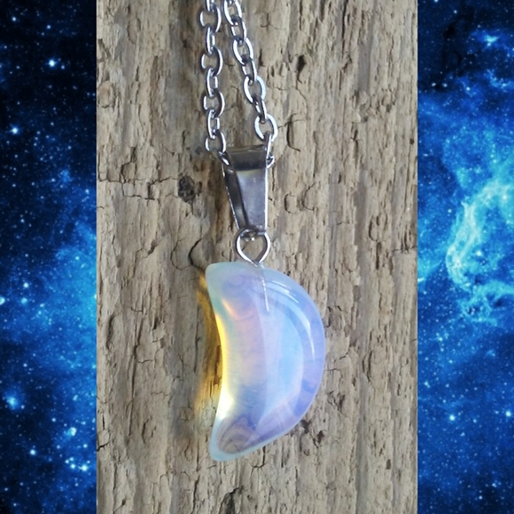 🌙💙Crescent Moon Opalite Stone Necklace - Picture 2 of 12